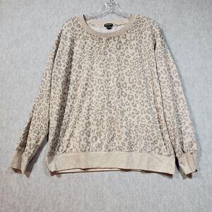 Splendid PJ Set Womens Large Tan Leopard Print Terry Knit Round Neck Pullover